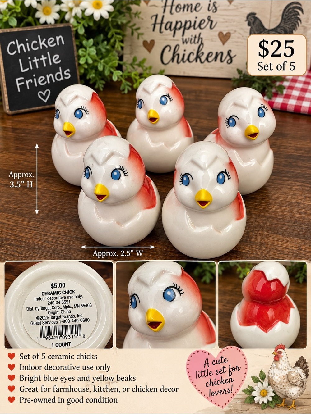 Target Ceramic Chick Set in White, Red, Blue & Yellow
